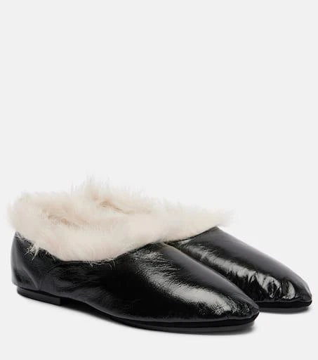Jil Sander Shearling-trimmed leather slip-on shoes 1