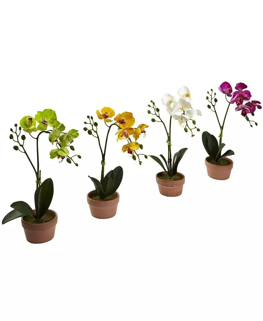 Slickblue Phalaenopsis with Clay Vase - Set of 4 Elegant Artificial Orchids for Home Decor 2