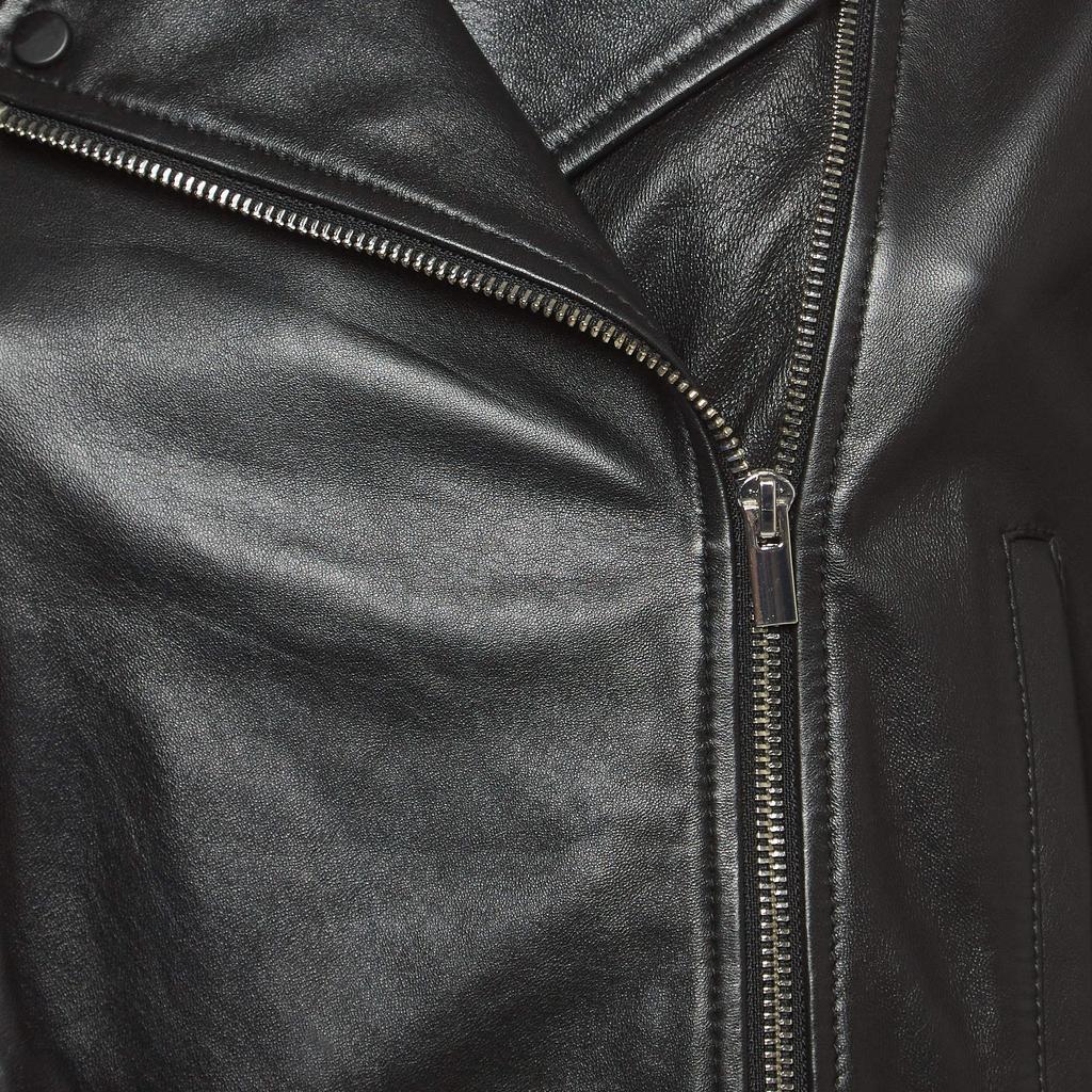 Shop Sportmax Black Leather Cropped Biker Jacket M on Sale at