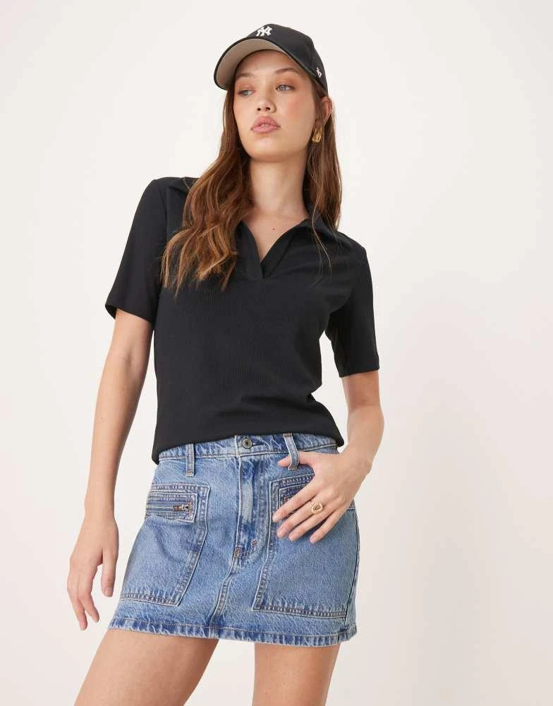 Abercrombie & Fitch Abercrombie & Fitch lightweight denim mini cargo skirt in light wash blue 1