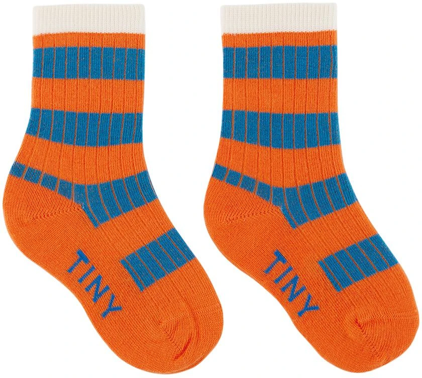 TINYCOTTONS Kids Orange & Blue Big Stripes Socks 1