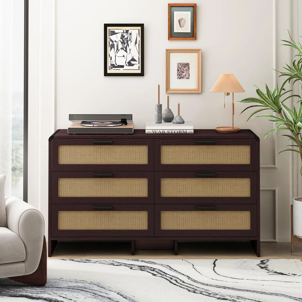 Streamdale Furniture Streamdale Arc Rattan Corner Cabinet - 6 Drawers - Reddish-Brown