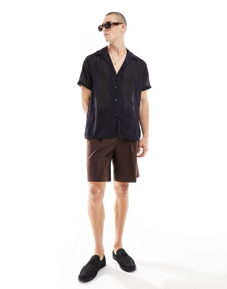 ASOS ASOS DESIGN relaxed fit short sleeve revere collar sheer shirt in navy 3