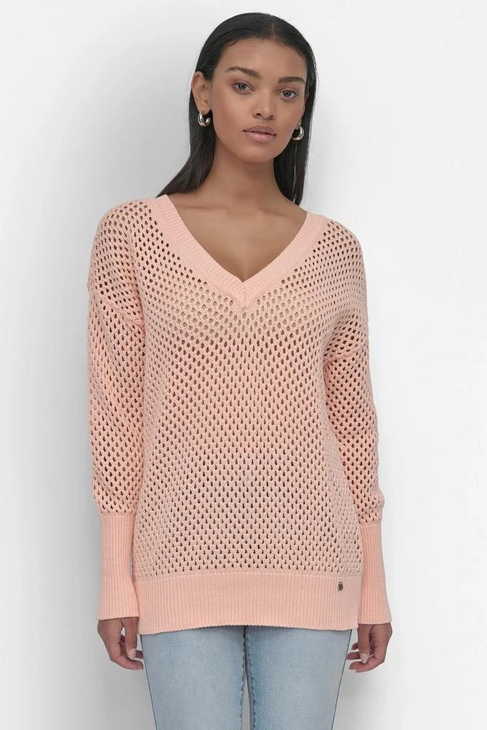 DKNY 3/4 WIDE SLEEVE CREW NECKOPEN POINTELLE STITCH 1