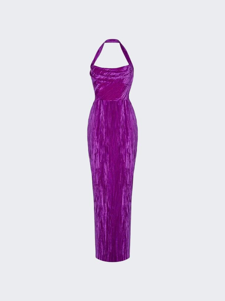 RASARIO Draped Velvet Maxi Dress