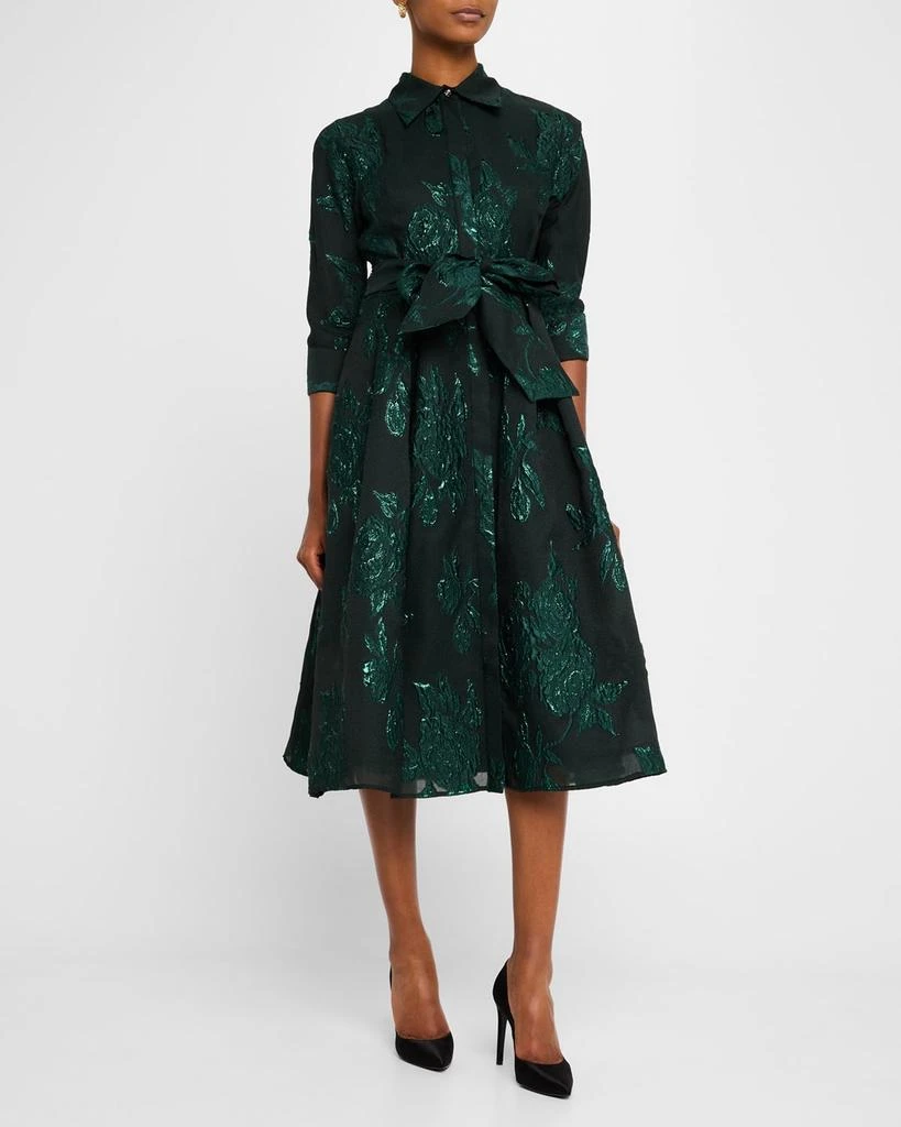Teri Jon Metallic Jacquard Belted Shirtdress 3