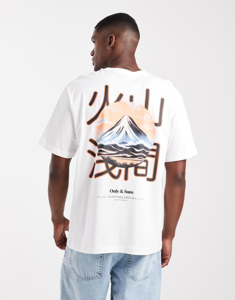 Only & Sons ONLY & SONS relaxed fit t-shirt with mountain view back print in white
