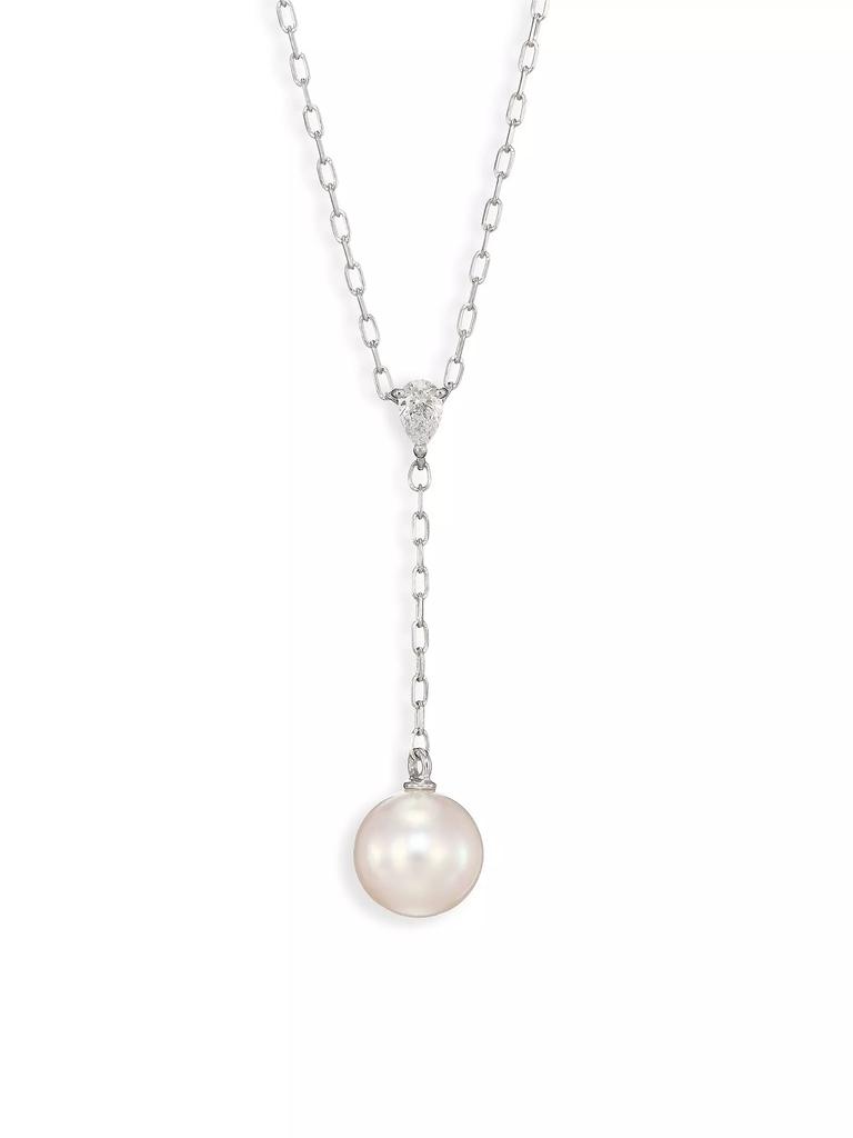 Mikimoto 7.5MM White Cultured Akoya Pearl, Diamond & 18K White Gold Pendant Necklace