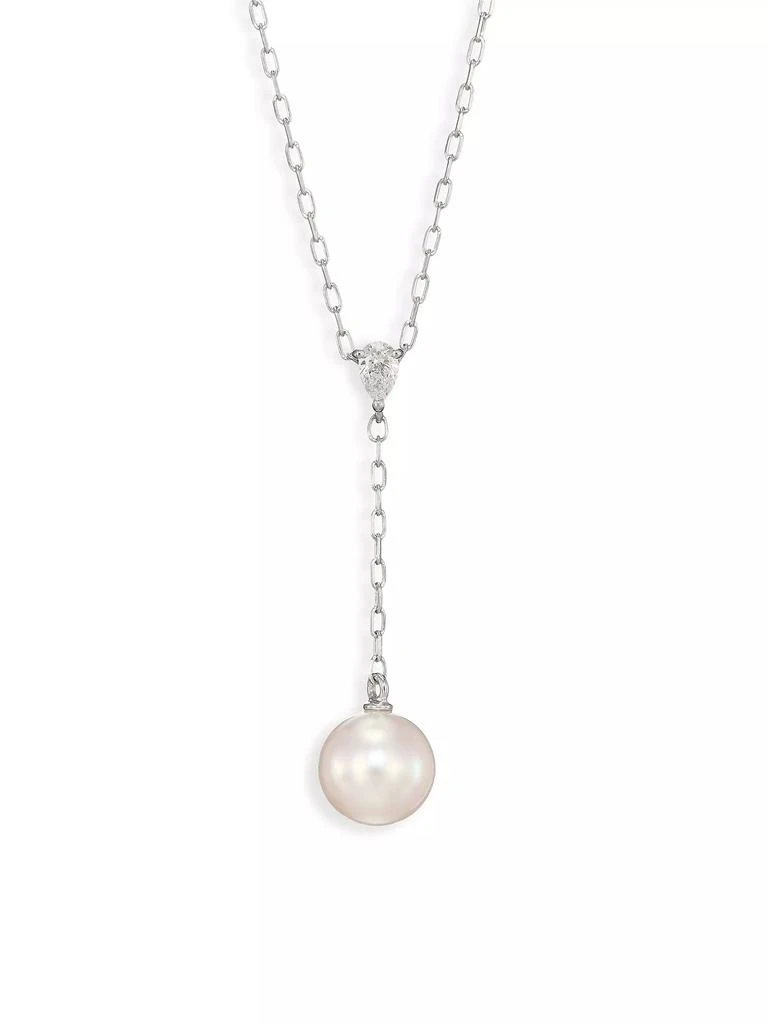 Mikimoto 7.5MM White Cultured Akoya Pearl, Diamond & 18K White Gold Pendant Necklace 1