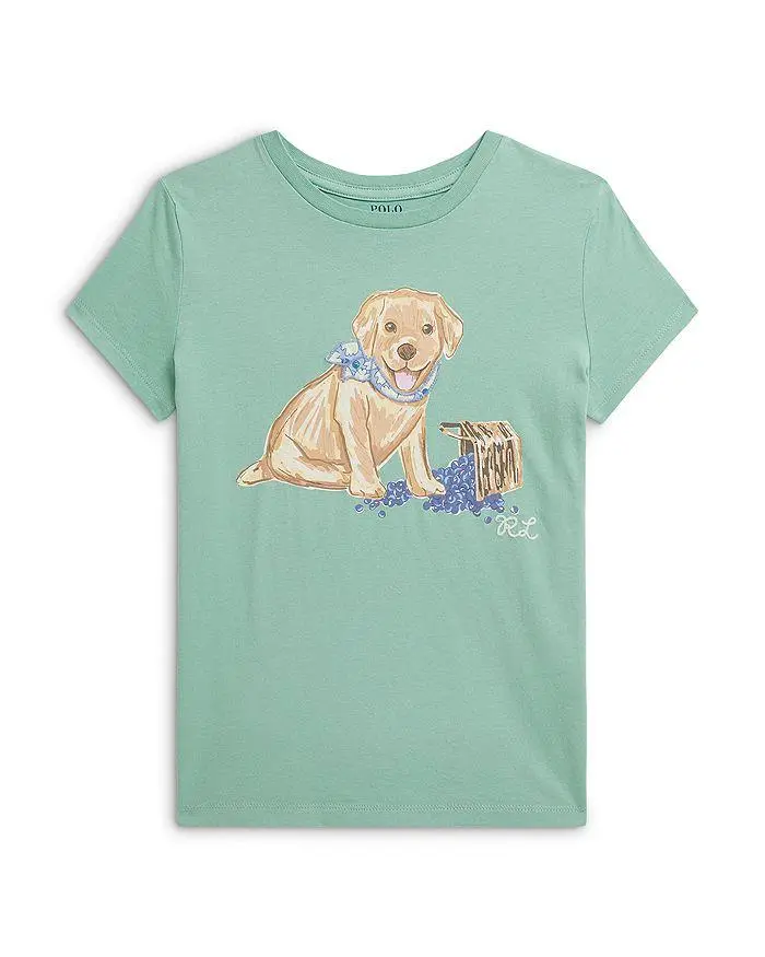Ralph Lauren Girls' Dog Print Cotton Jersey Tee - Little Kid, Big Kid
