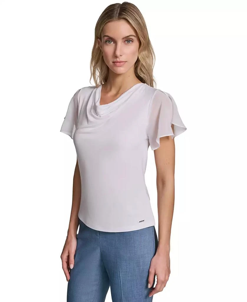 Calvin Klein Petite Cowl Neck Short-Sleeve Top