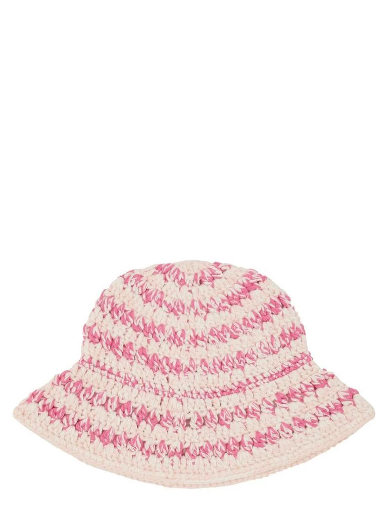 Ganni Crochet Knitted Red & White Logo Bucket Hat Ganni Crochet-Knit Bucket Hat - Pink | Editorialist main image 4