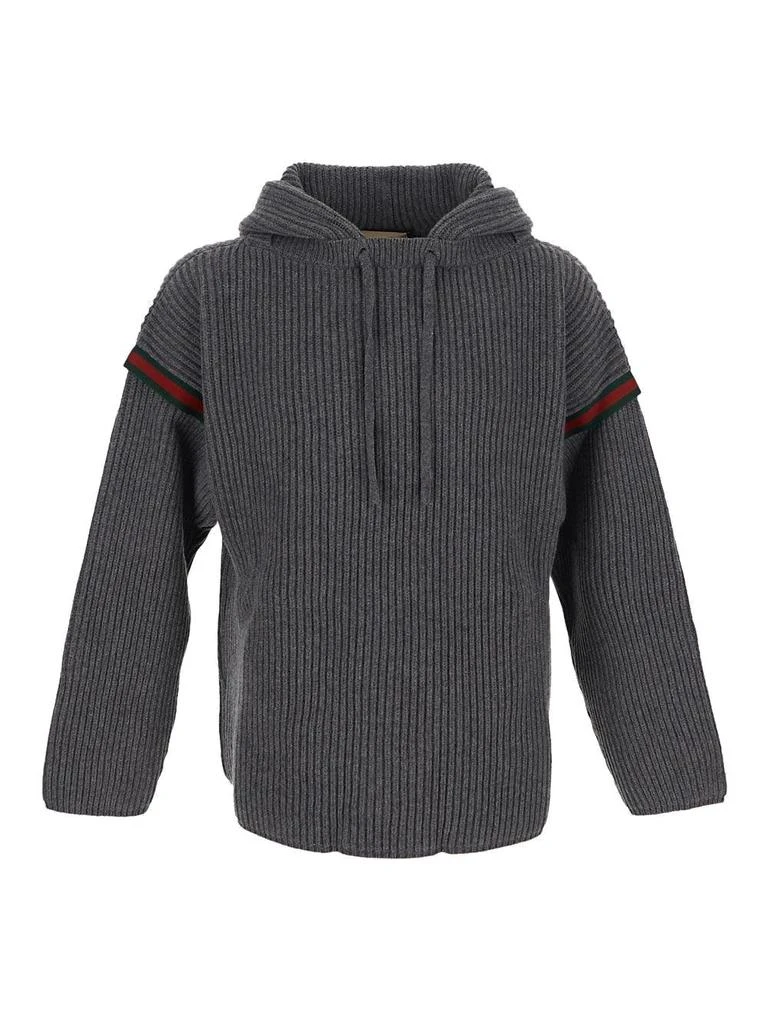 Gucci Gucci Web Striped Drawstring Knit Hoodie 1