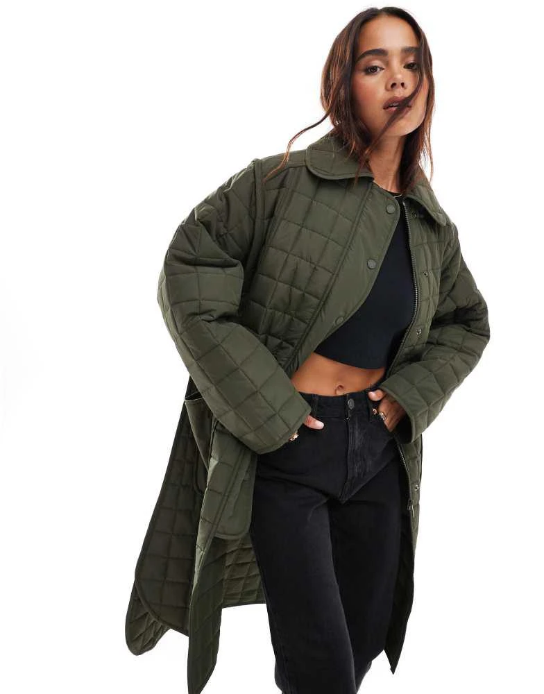 French Connection French Connection quilted longline jacket in khaki 4
