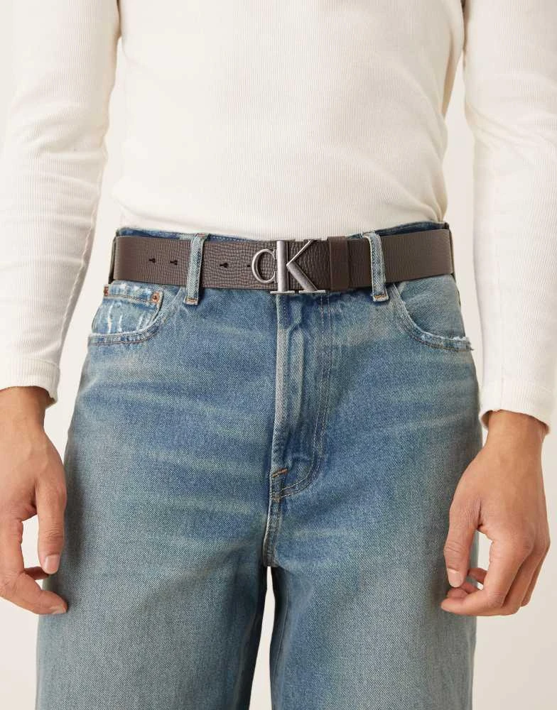 Calvin Klein Calvin Klein real leather belt with silver buckle in dark brown