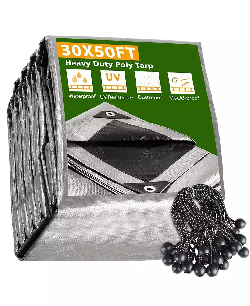 Yescom 40x50 Ft Waterproof Poly Tarp with 25 Ball Bungees Protect Cover 10mil Tarpaulin