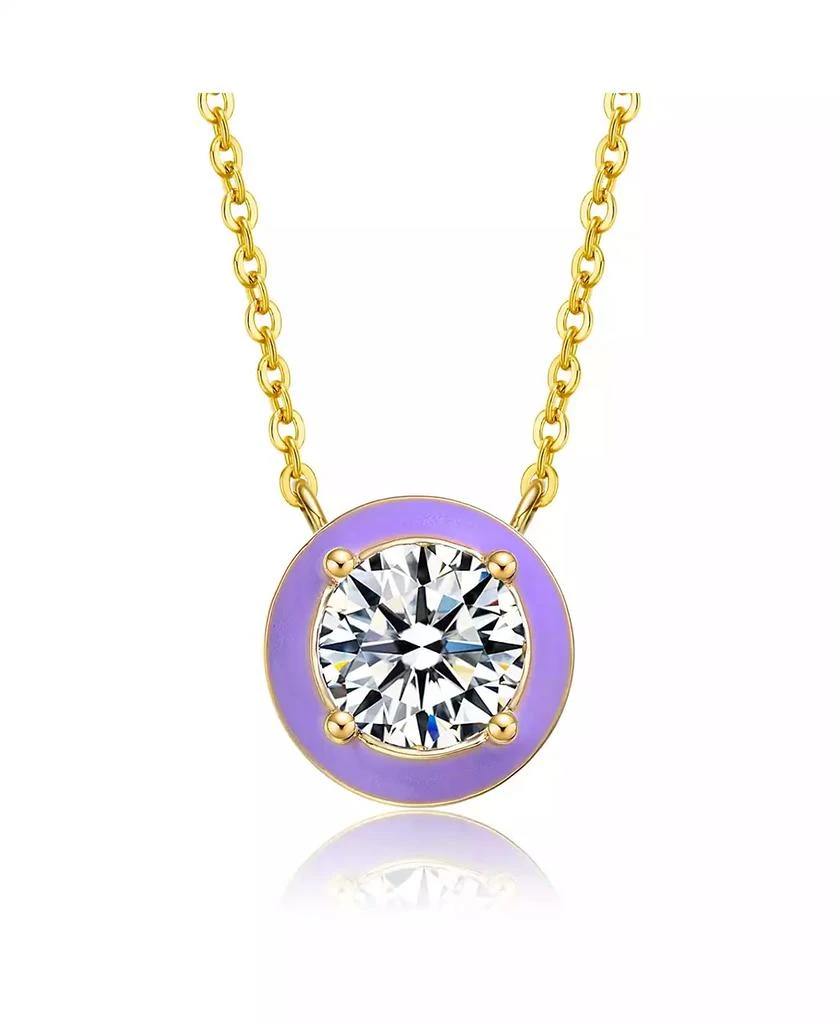 GiGiGirl Teens 14k Yellow Gold with Cubic Zirconia Solitaire Blue Enamel Petite Halo Pendant Layering Necklace