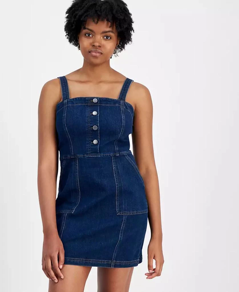Tinseltown Juniors' Denim Button-Front Utility-Pocket Dress 4