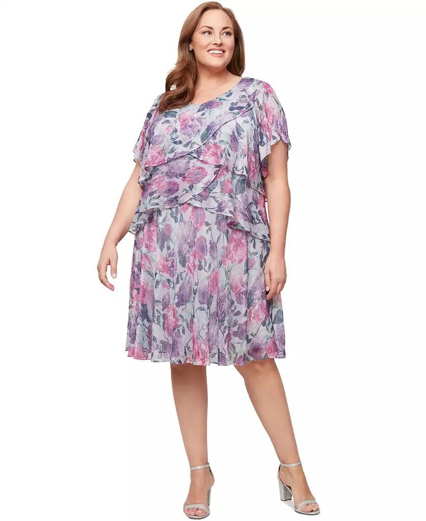 SL Fashions Plus Size Floral Metallic Tiered Dress