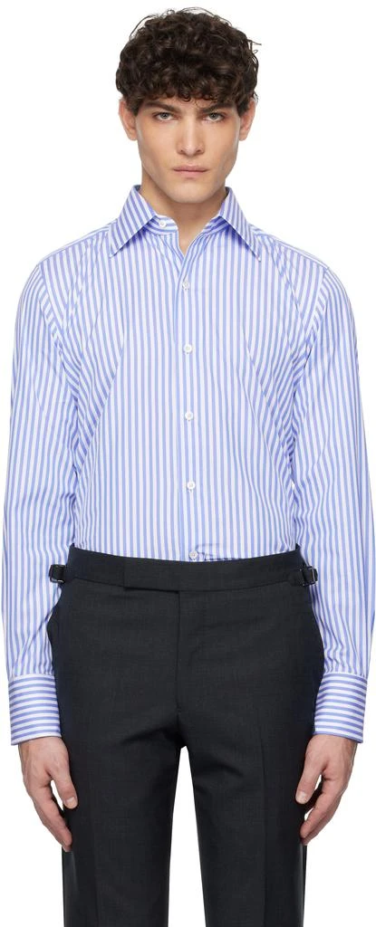 Tom Ford Blue & White Ladder Stripe Slim Fit Shirt 1