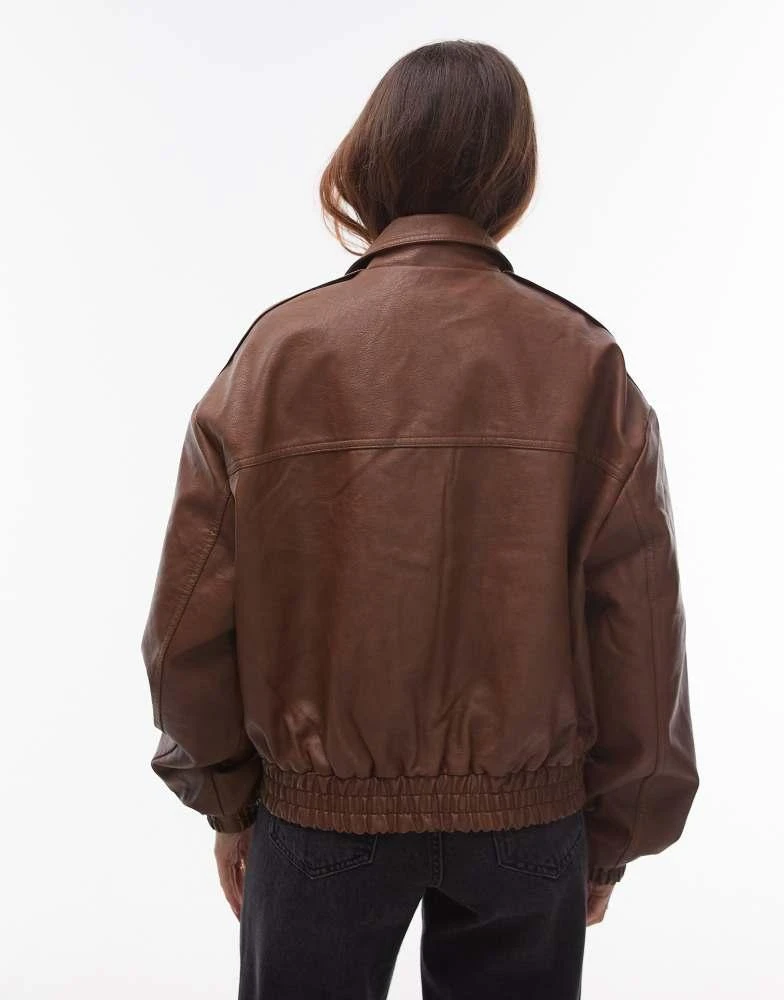 Topshop Topshop faux leather oversized bomber jacket in brown 3