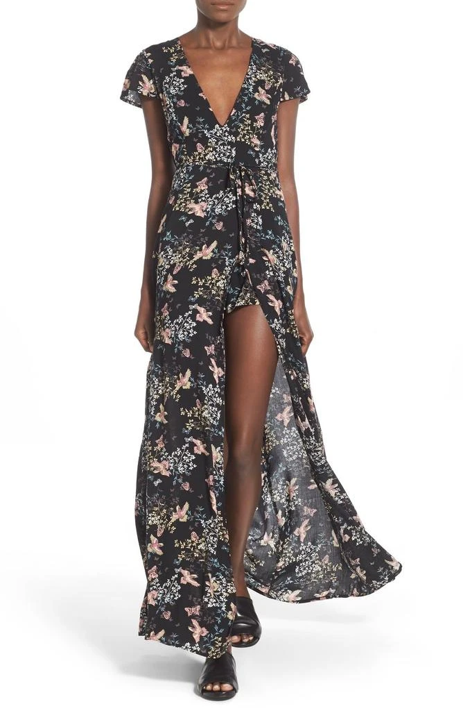 Glamorous Floral Print Romper with Maxi Skirt Overlay 1