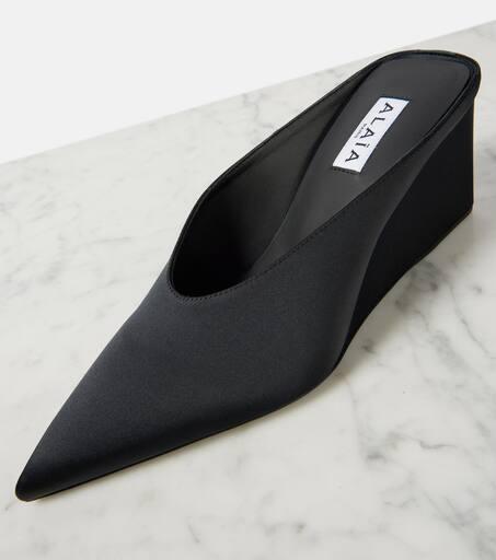 Alaïa Cube 75 satin wedge mules - Wedge Sandals - Free
