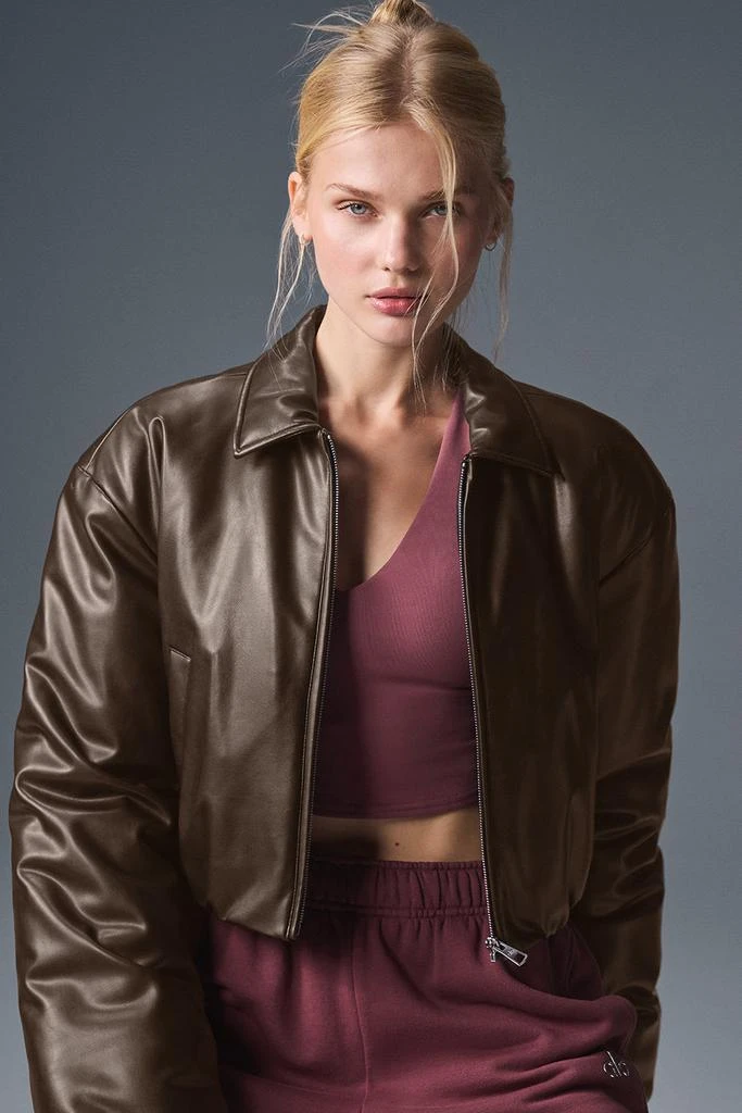 Alo Faux Leather Cropped Premier Bomber - Espresso 6