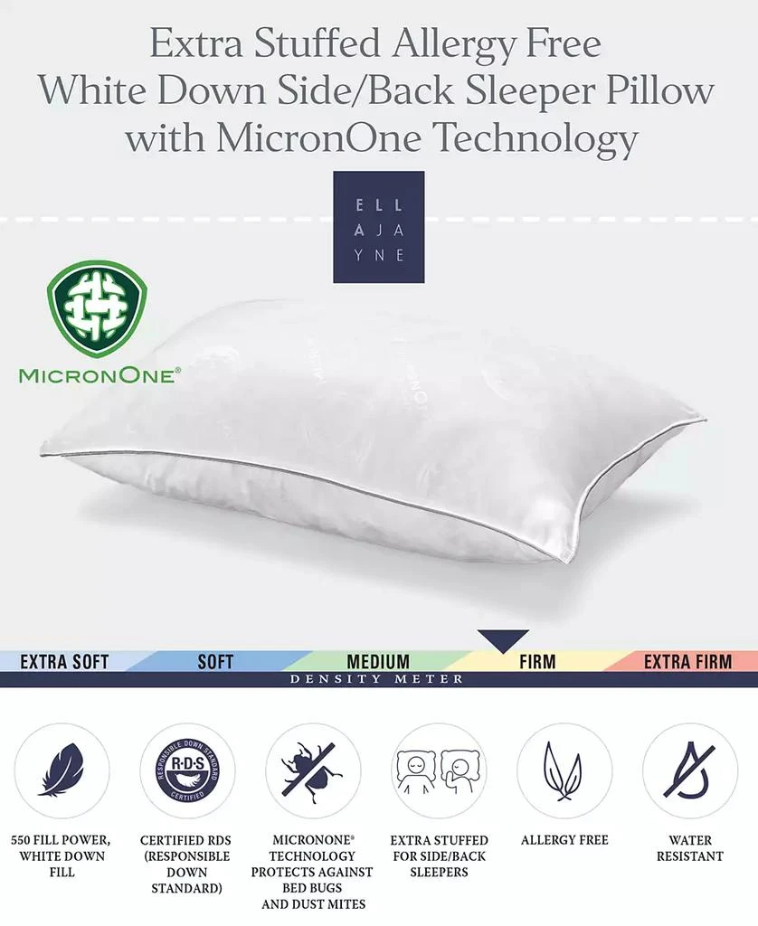 Ella Jayne White Down Soft MicronOne Dust Mite Bedbug Allergen-Free Pillow, Queen 3
