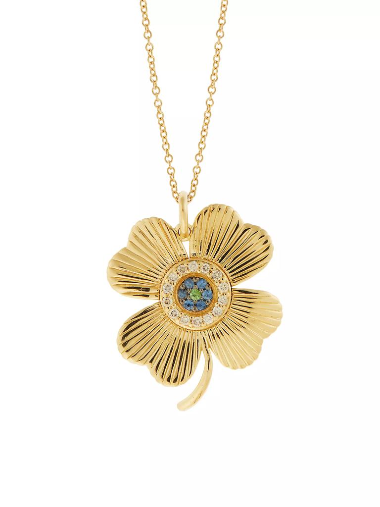 Ileana Makri Eye Love Lucky Clover 18K Yellow Gold, 0.12 TCW Diamond & Multi-Gemstone Pendant Necklace