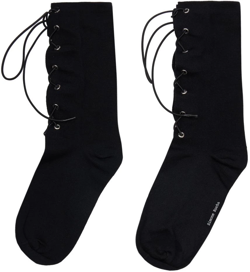 Simone Rocha Black Lace-Up Socks 2