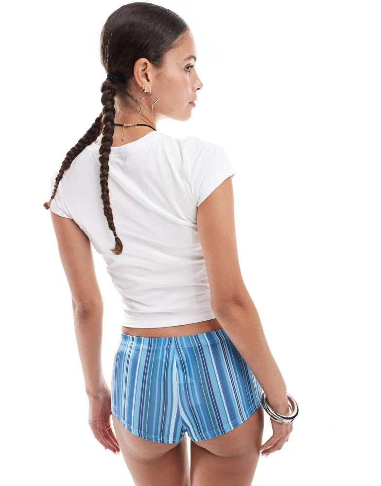 Daisy Street Daisy Street micro mini shorts in blue stipe 2