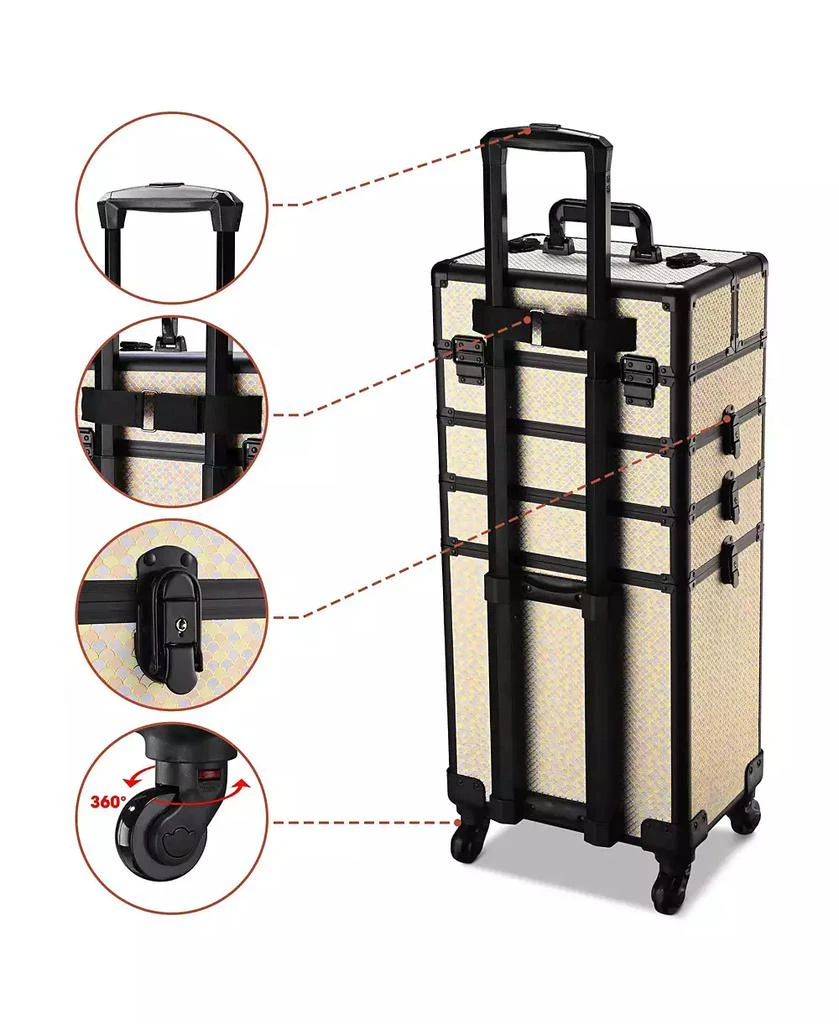 Byootique Rolling Makeup Train Case on Wheels 4in1 Cosmetology Art Deco Pastel 4