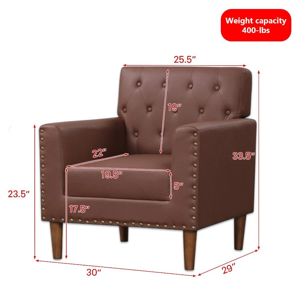 Hivvago Vintage Style Accent Chair with Tufted Upholstery and Nailhead Trim 3