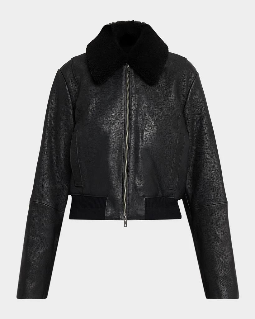 Vince Shrunken Leather Jacket with Detachable Shearling Collar