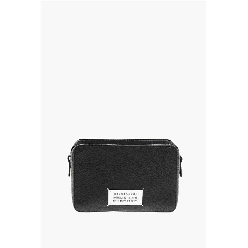 MAISON MARGIELA Puffy Jet-Black Leather Bag With Logo Patch