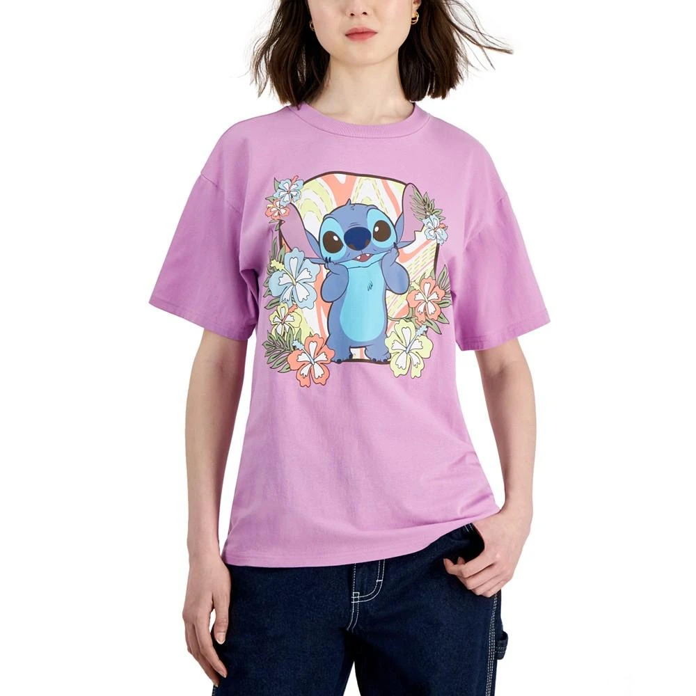 Disney Juniors' Stitch Floral Boyfriend T-Shirt 1