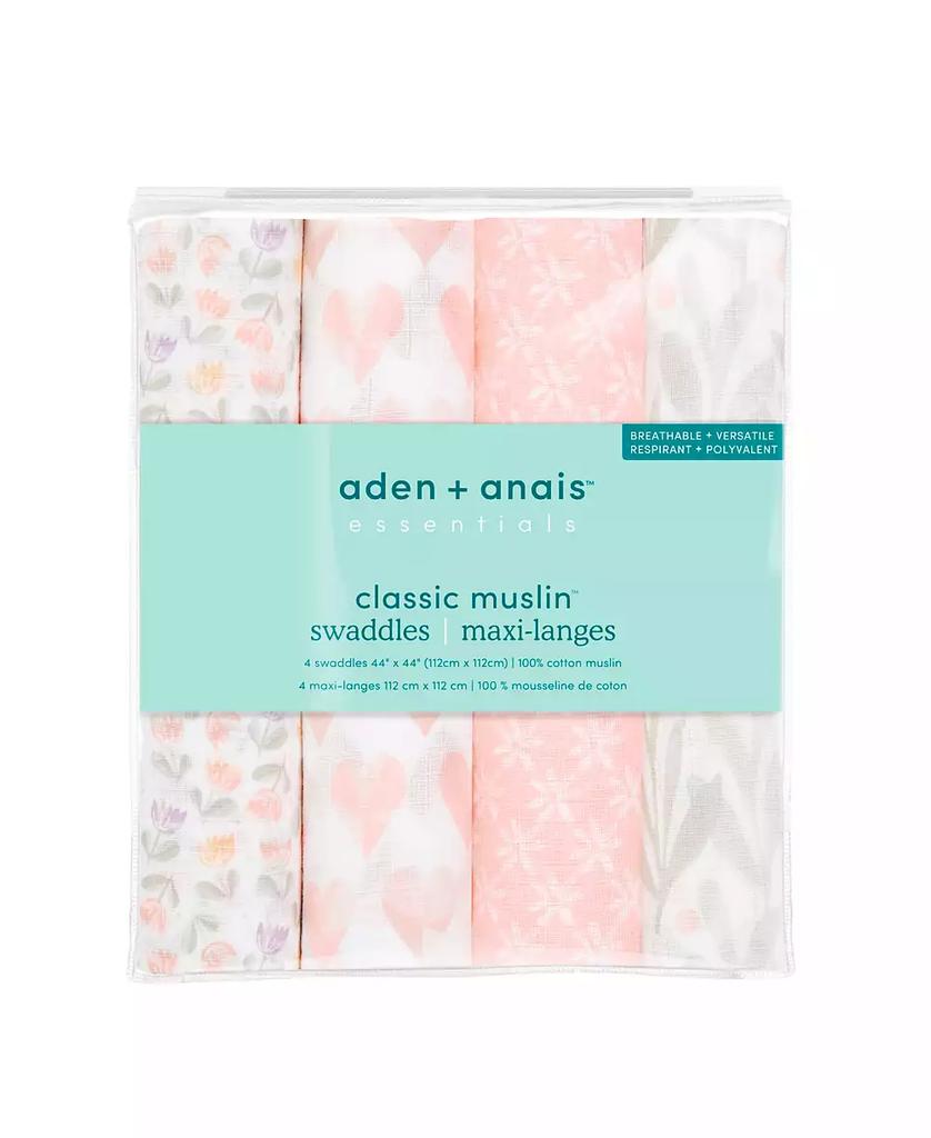 aden + anais Baby Girls Printed Swaddle Blankets, Pack of 4