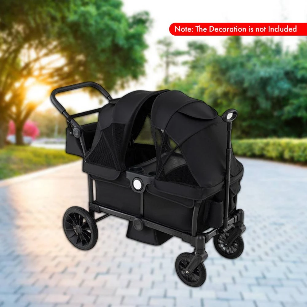 Hivvago Dual Seat Foldable Kids Wagon Stroller with Convertible Push and Pull Adjustable Handlebar 2