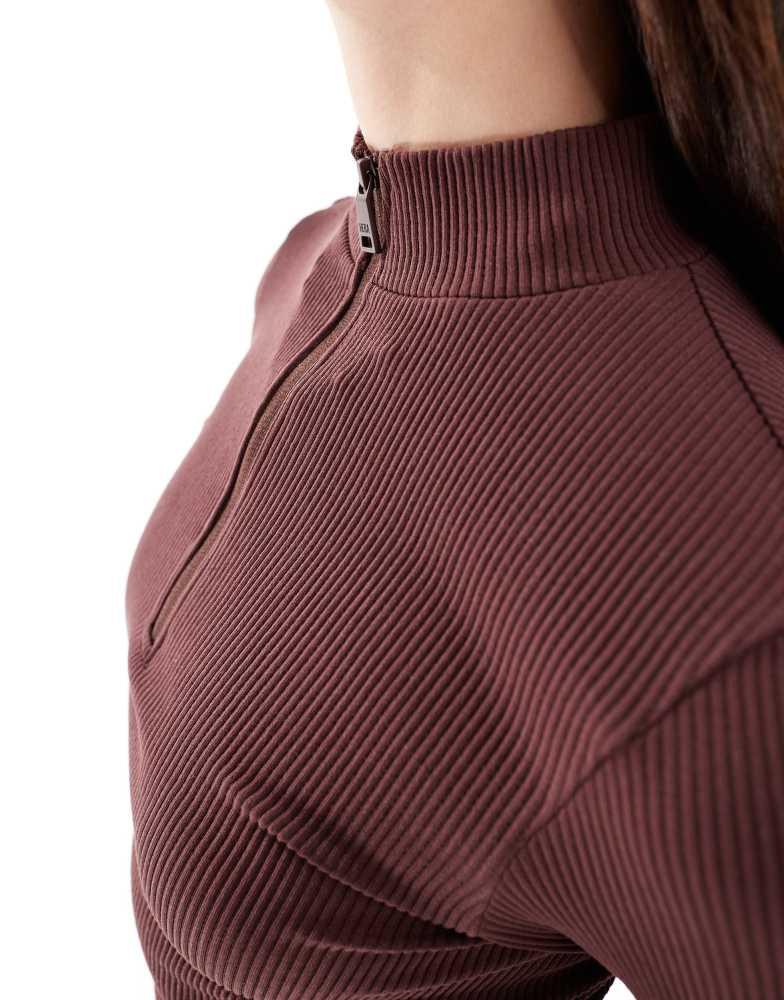 HERA Hera Womens ribbed base long sleeve midi dress in mahogany brown