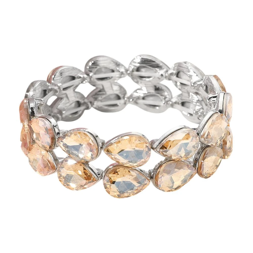 FASHNZFAB Glass Crystal Teardrop Stretch Evening Bracelet 2