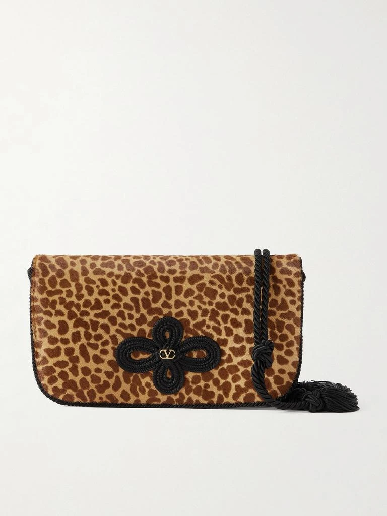 Valentino Sans Fin Tasseled Cord-trimmed Leopard-print Calf Hair Clutch - Leopard print