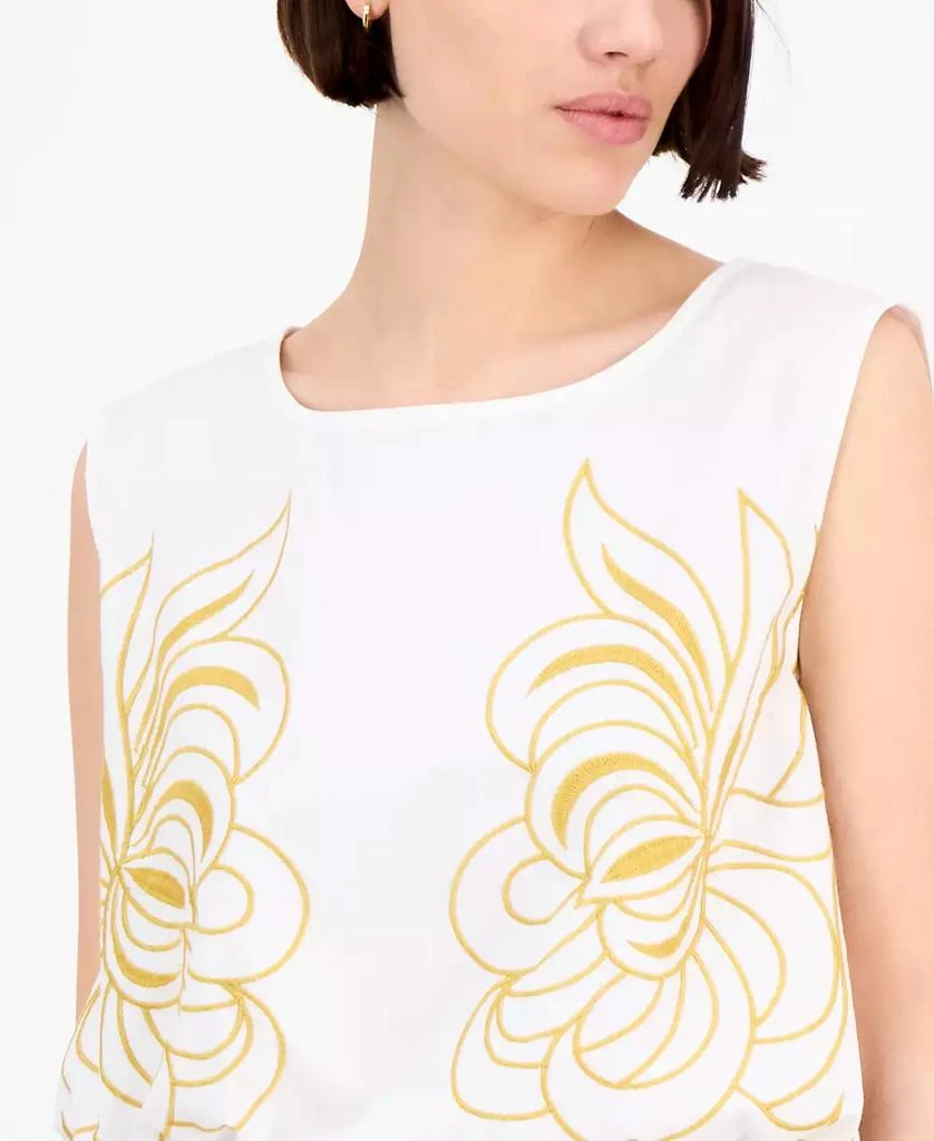Avec Les Filles Women's Sleeveless Embroidered Drawstring-Hem Top 4