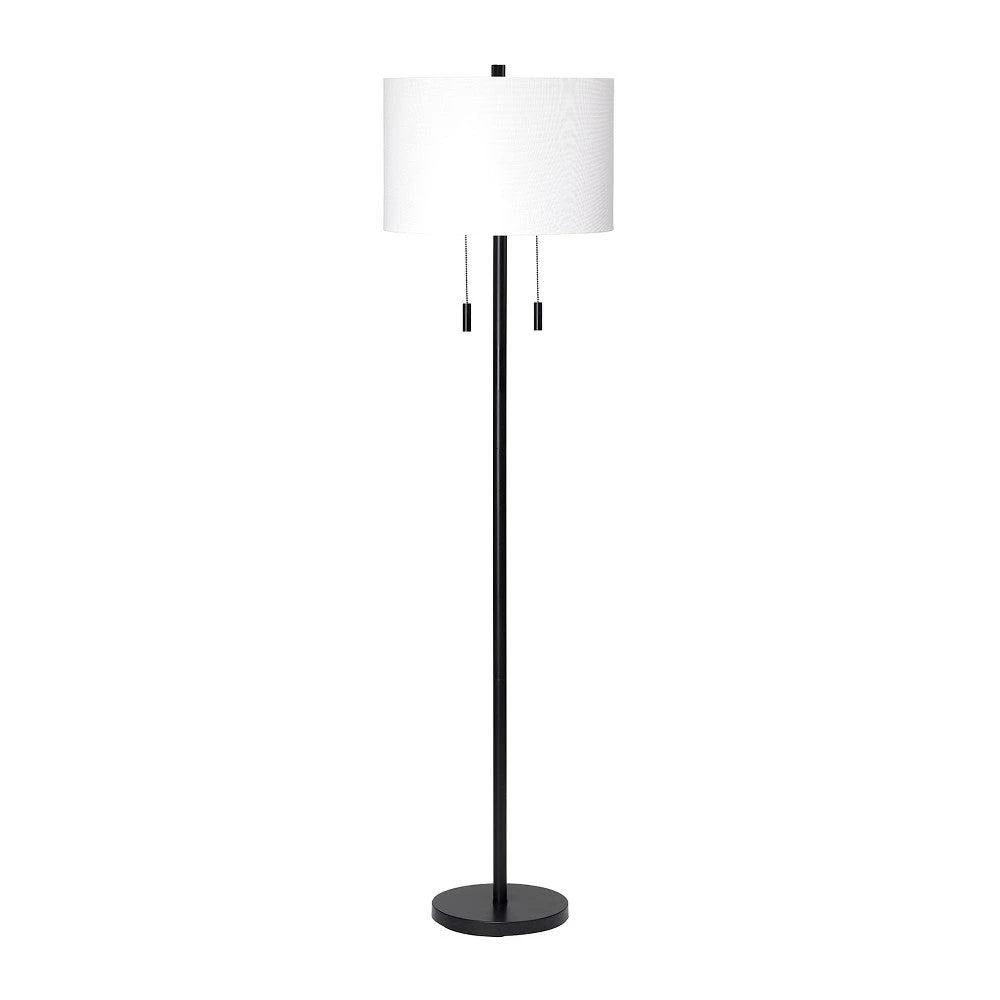 Hivvago Floor Lamp with Drum Shade and Pull Chain, White and Black