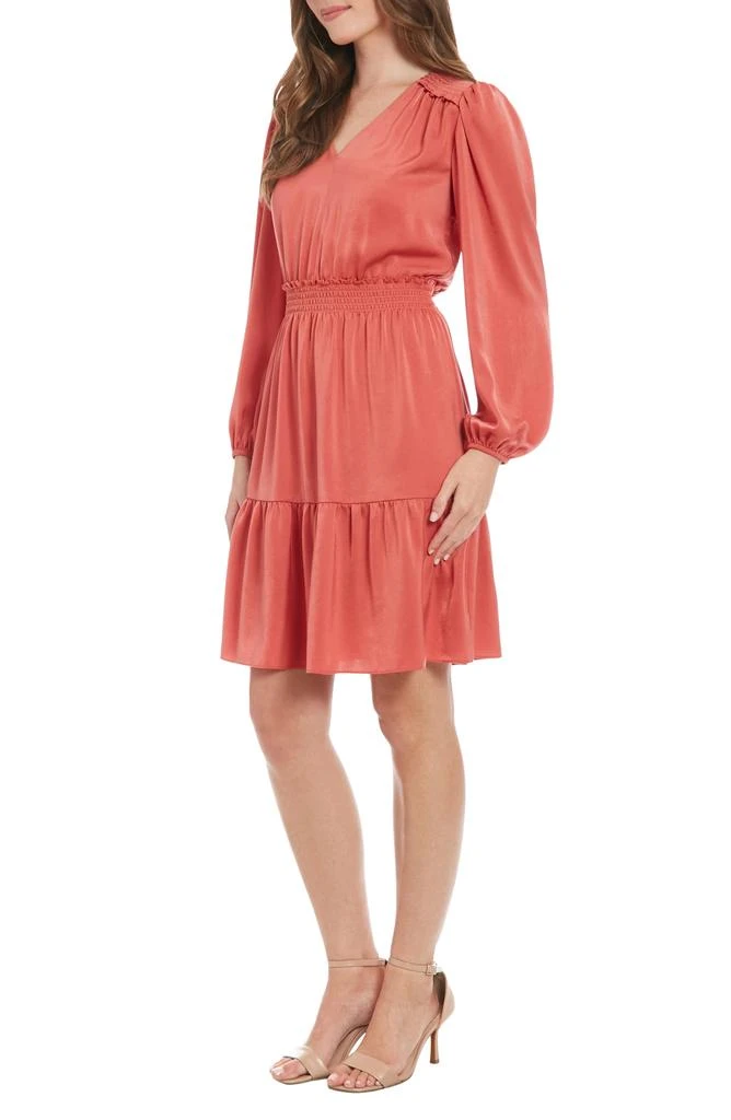 London Times Charm Long Sleeve Smocked Waist Minidress 5