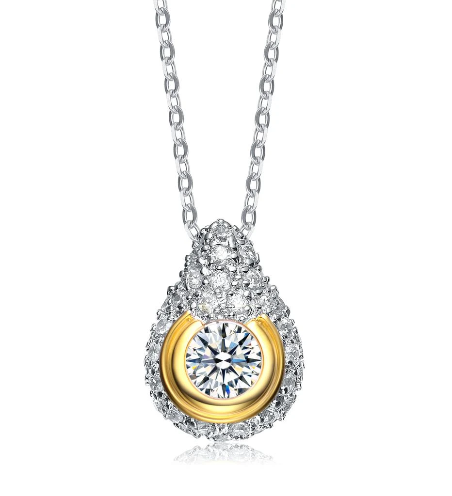 Genevive Sterling Silver White Cubic Zirconia Gold-plated Teardrop Pendant