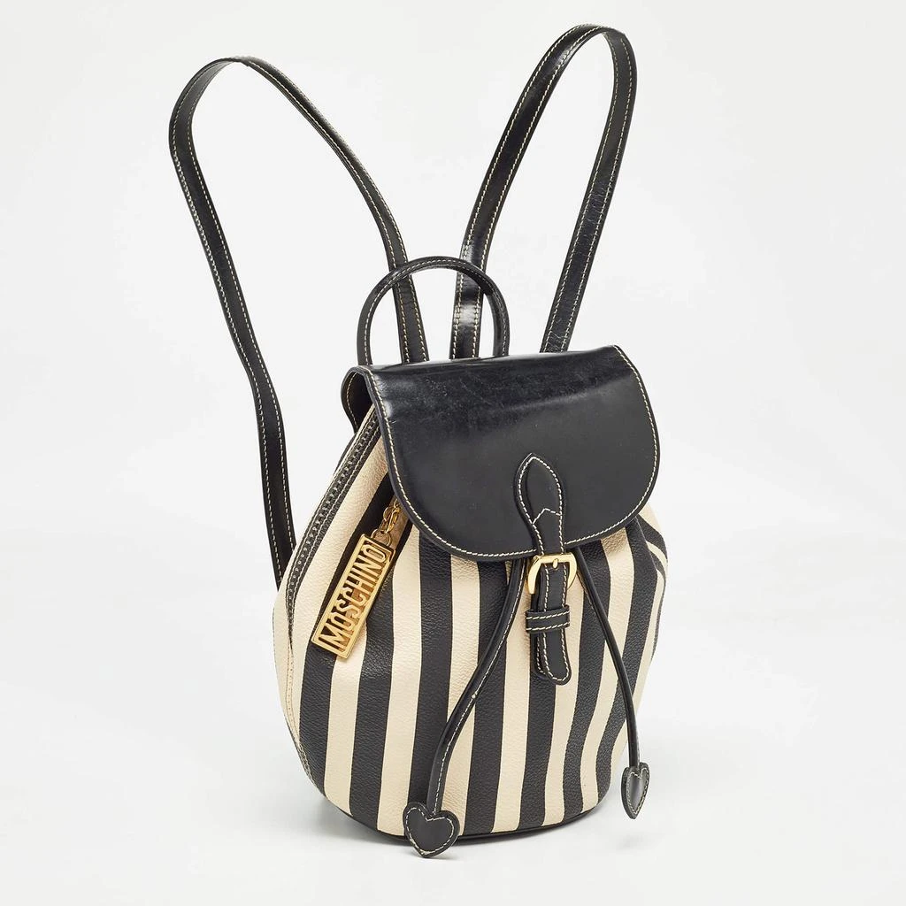 Moschino Moschino Black/Cream Coated Canvas Striped Mini Drawstring Backpack 3
