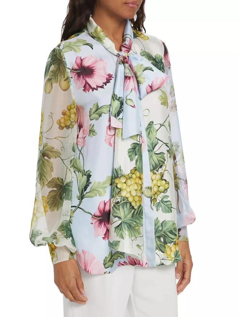 Oscar de la Renta Floral Silk Tieneck Blouse 3