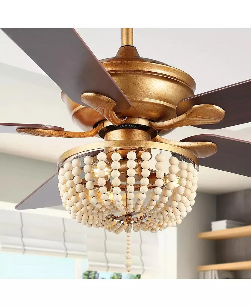 JONATHAN Y Erin 52" 3-Light Rustic Farmhouse Iron, Wood Bead Mobile-App, Remote-Controlled LED Ceiling Fan 6