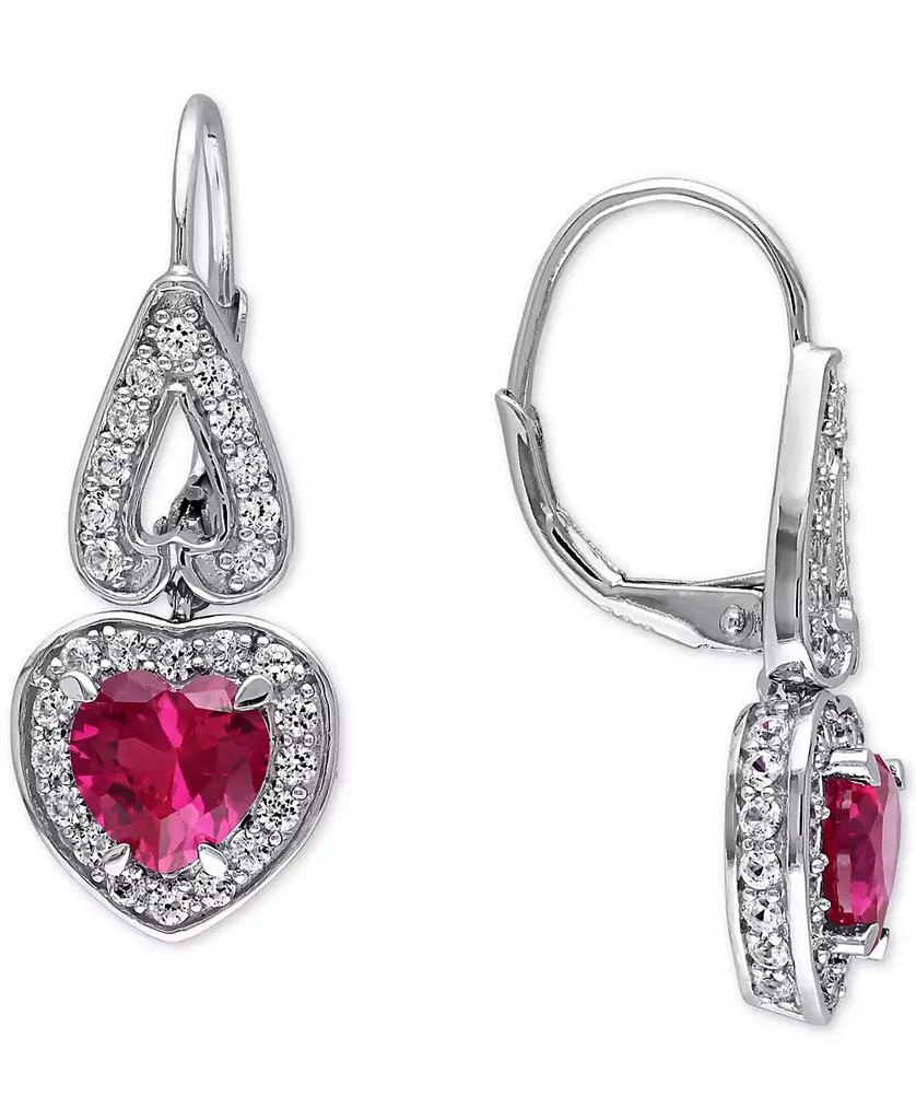 Macy
s Lab-Grown Ruby (3-1/5 ct. t.w.) 
Lab-Grown White Sapphire (1-3/4 ct. t.w.) Heart Drop Earrings in Sterling Silver